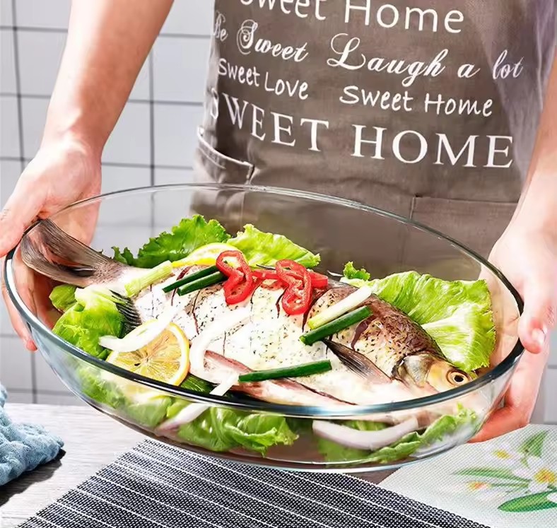 Glass biscuit baking dish oven use oval baking tray